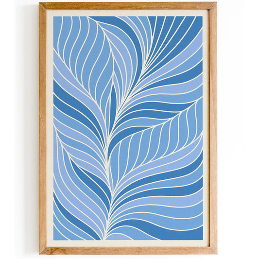 Blue Abstract Leaf Art Poster
