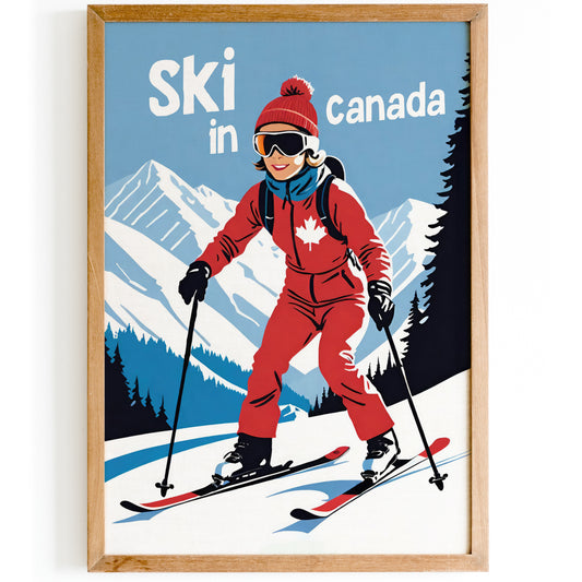 Ski in Canada Retro Travel Poster