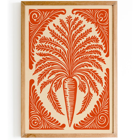 Rococo Carrot Kitchen Wall Art Print – Vintage Botanical Decor