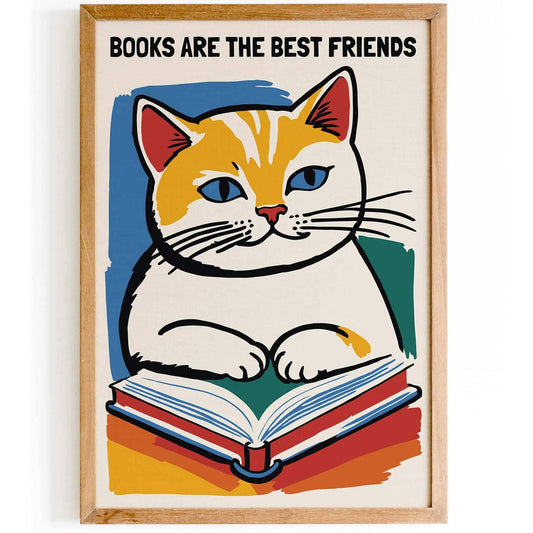 Books & Cats Wall Art Print