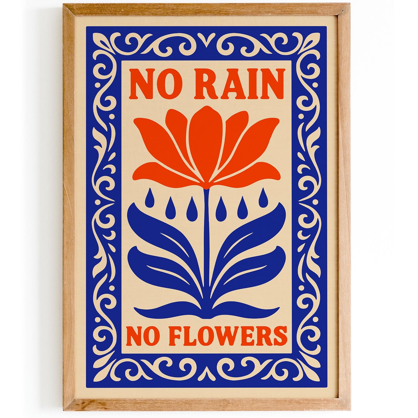 No Rain No Flowers Quote Print - Wall Art