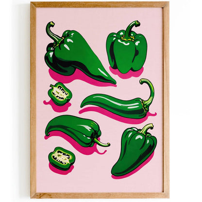 Green Peppers Quirky Wall Art Print