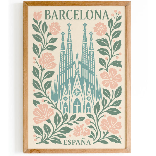Barcelona Sagrada Familia Poster – Vintage Spain Travel Art