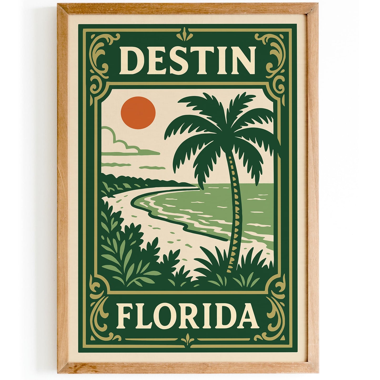 Destin Florida Beach Landscape Poster – Green Tones