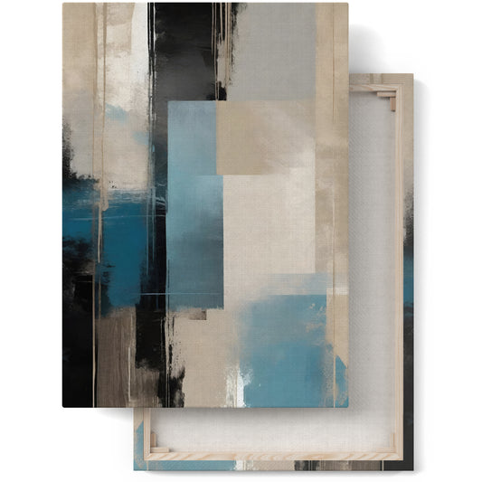 Abstract Fusion: Blue and Beige Canvas Art
