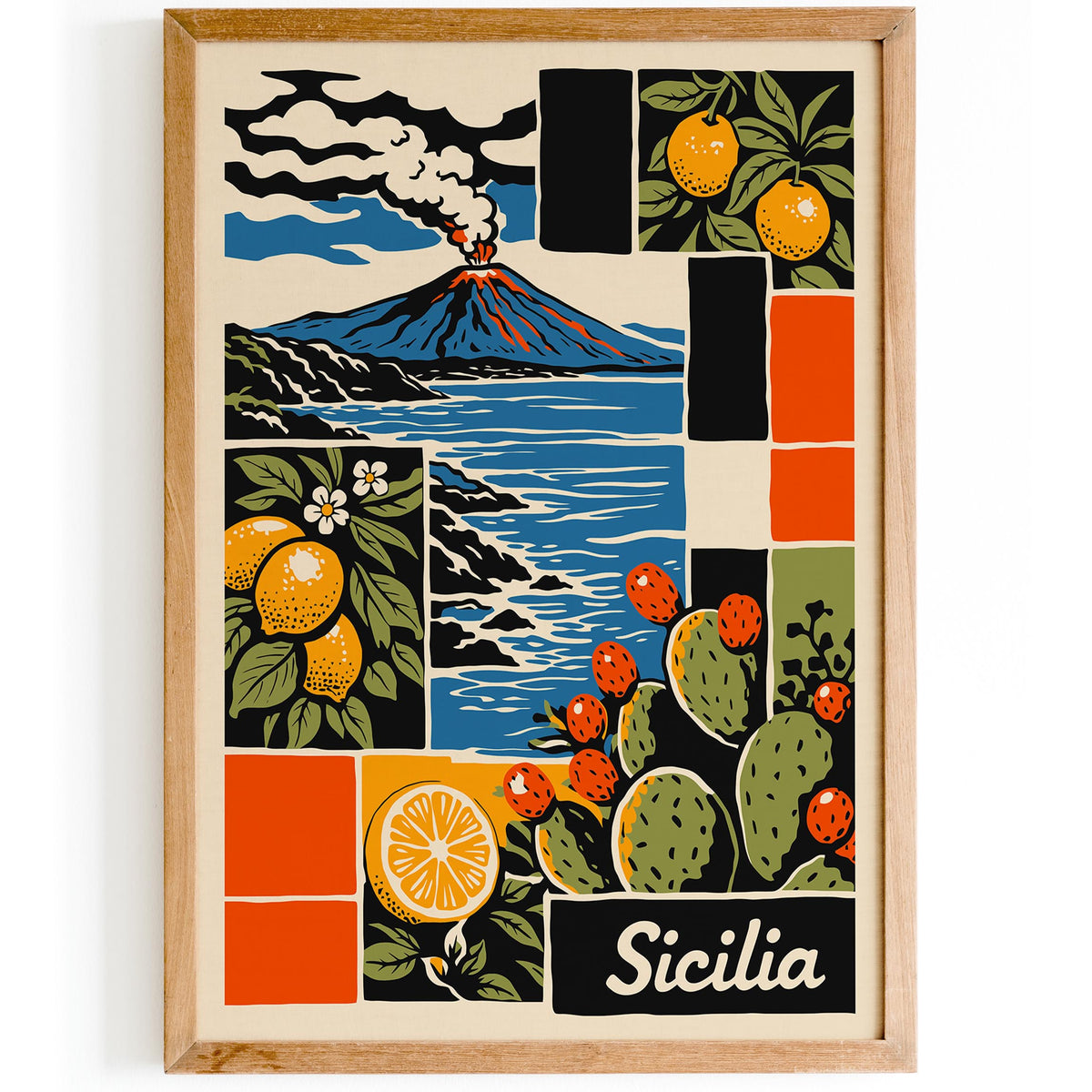 Sicilia Italy Colorful Travel Poster