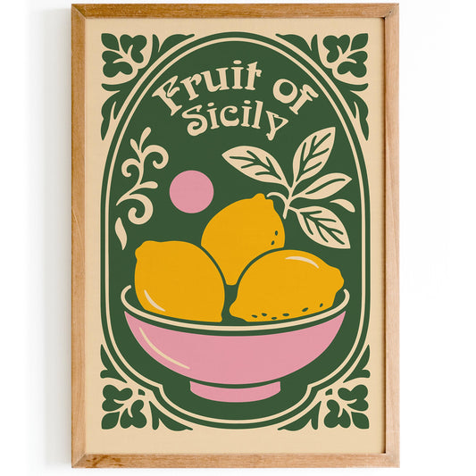 Fruit of Sicily Poster - Yellow Lemons Wall Art Print