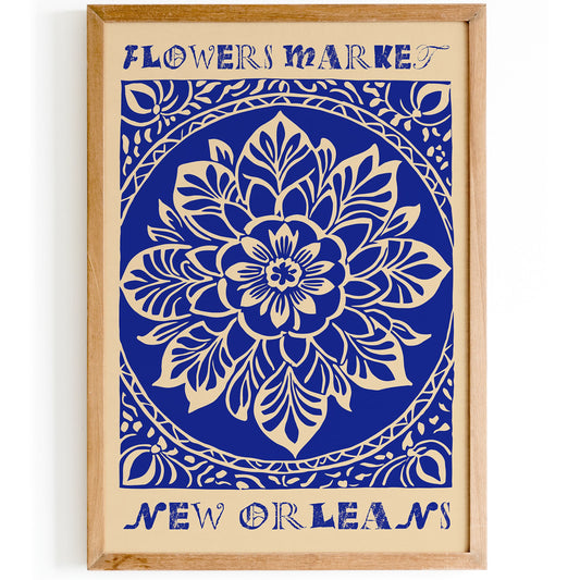 New Orleans Flower Market Poster - Blue Travel Print