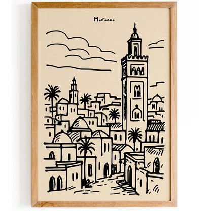 Morocco Travel Poster - Black Ink Style Wall Art