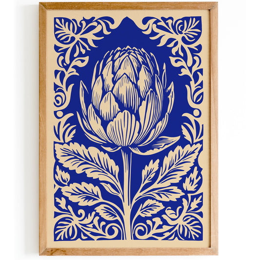 Blue Artichoke Poster - Rococo Style Wall Art