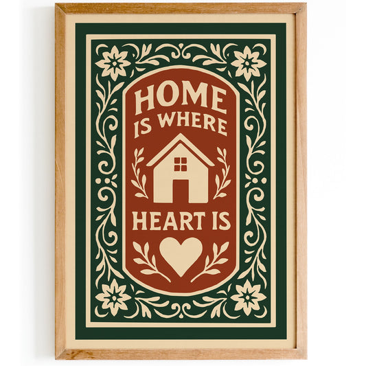 Home is Where Heart Is Poster - Cozy Wall Art Decor in Rococo Style