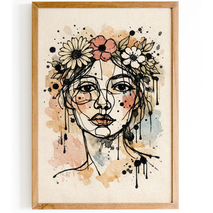 Flower Crown Woman Portrait Art Poster