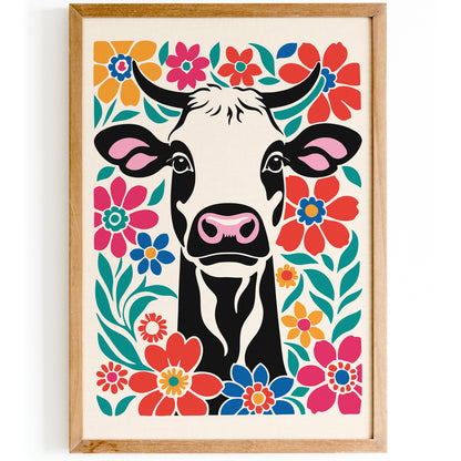 Cute Cow in Flowers Art Print