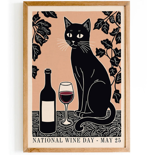 National Wine Day Black Cat Poster