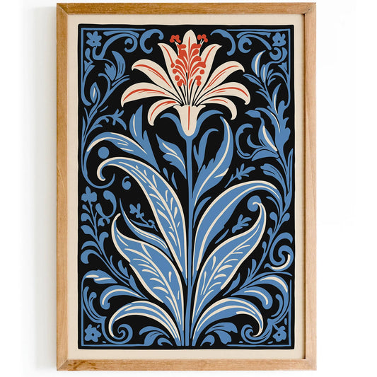 Blue Lily Victorian Flower Poster, Botanical Wall Art