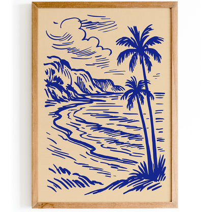 Tropical Palm Coast Line Art Print 2026
