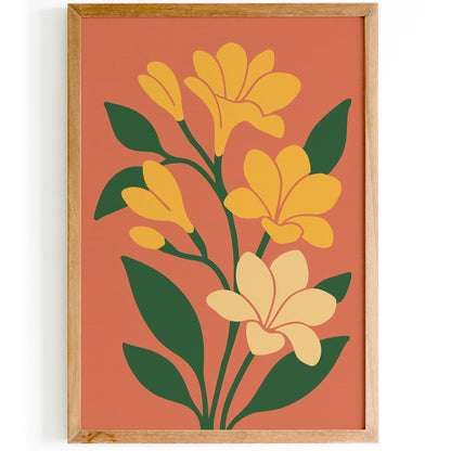 Yellow Freesia Flowers Poster - Boho Chic Wall Art Print