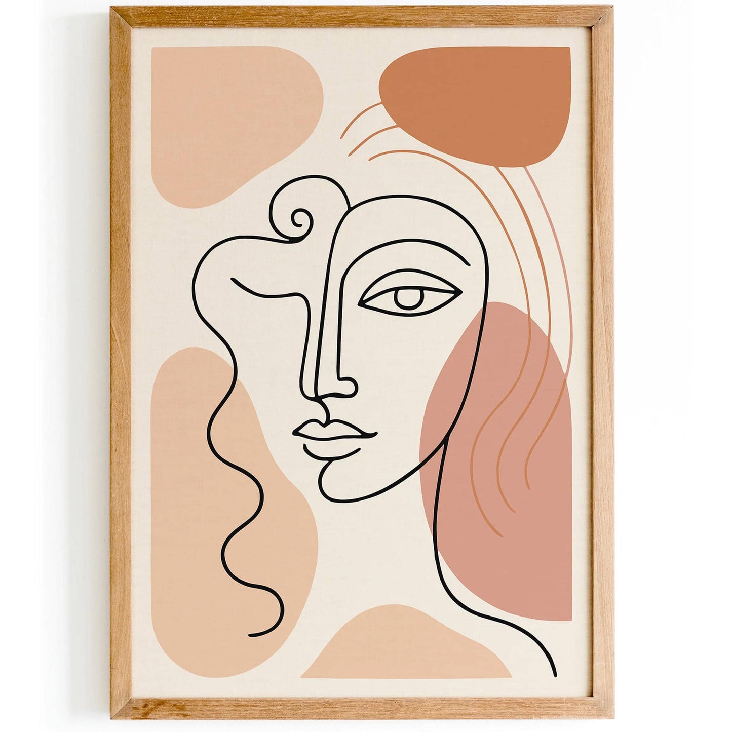 Line Art Woman Face Poster – Beige Neutral Wall Decor