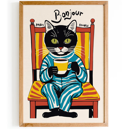 Bonjour Cat Coffee Print Kitchen