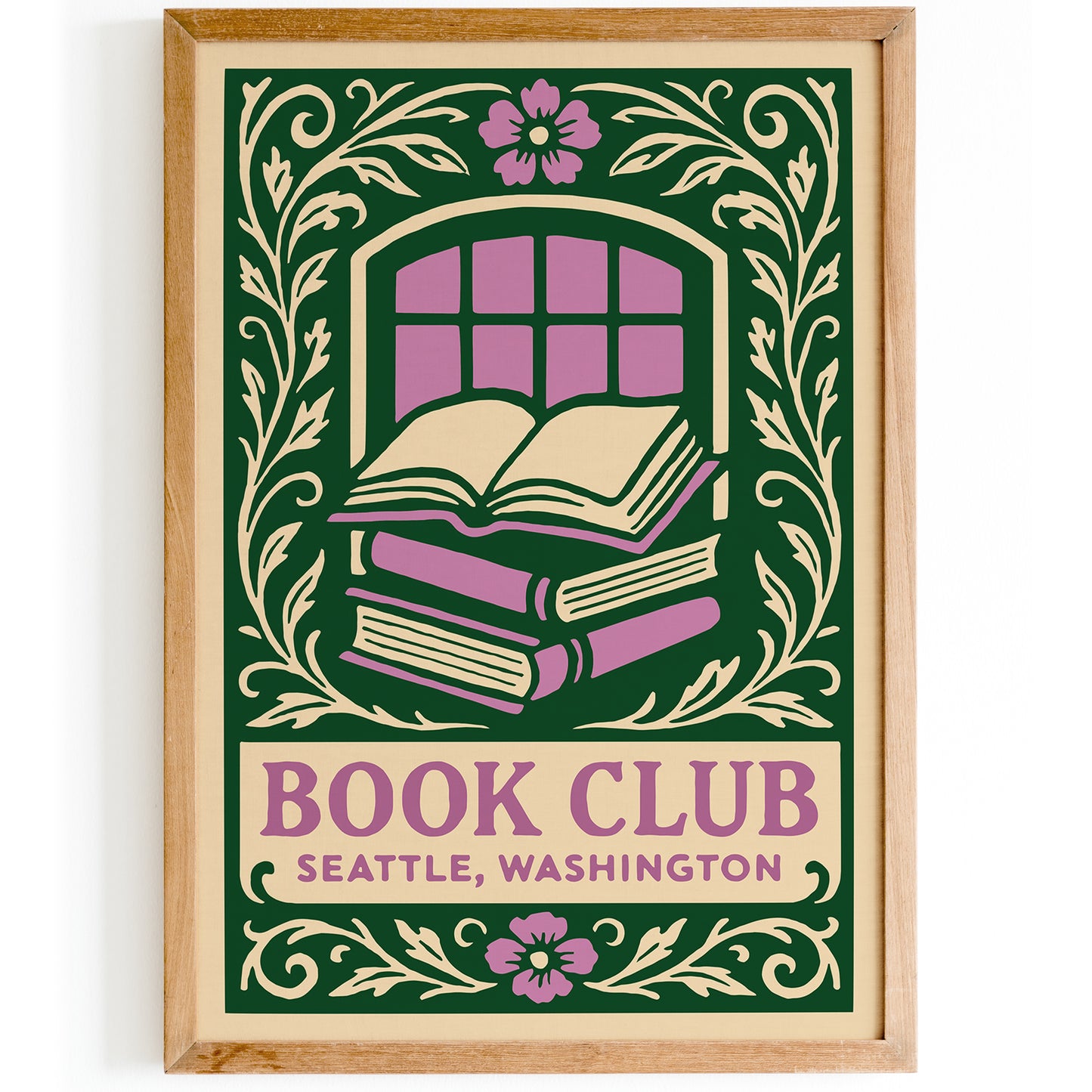 Book Club Seattle Poster - Floral Wall Art for Book Lovers