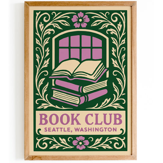 Book Club Seattle Poster - Floral Wall Art for Book Lovers