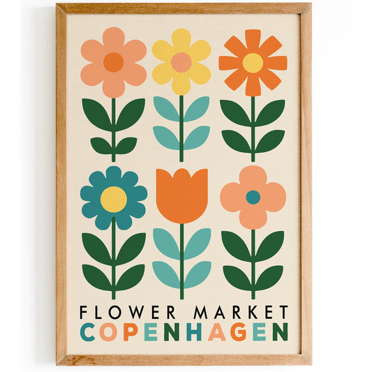 Copenhagen Flower Market Poster - Retro Botanical Wall Art