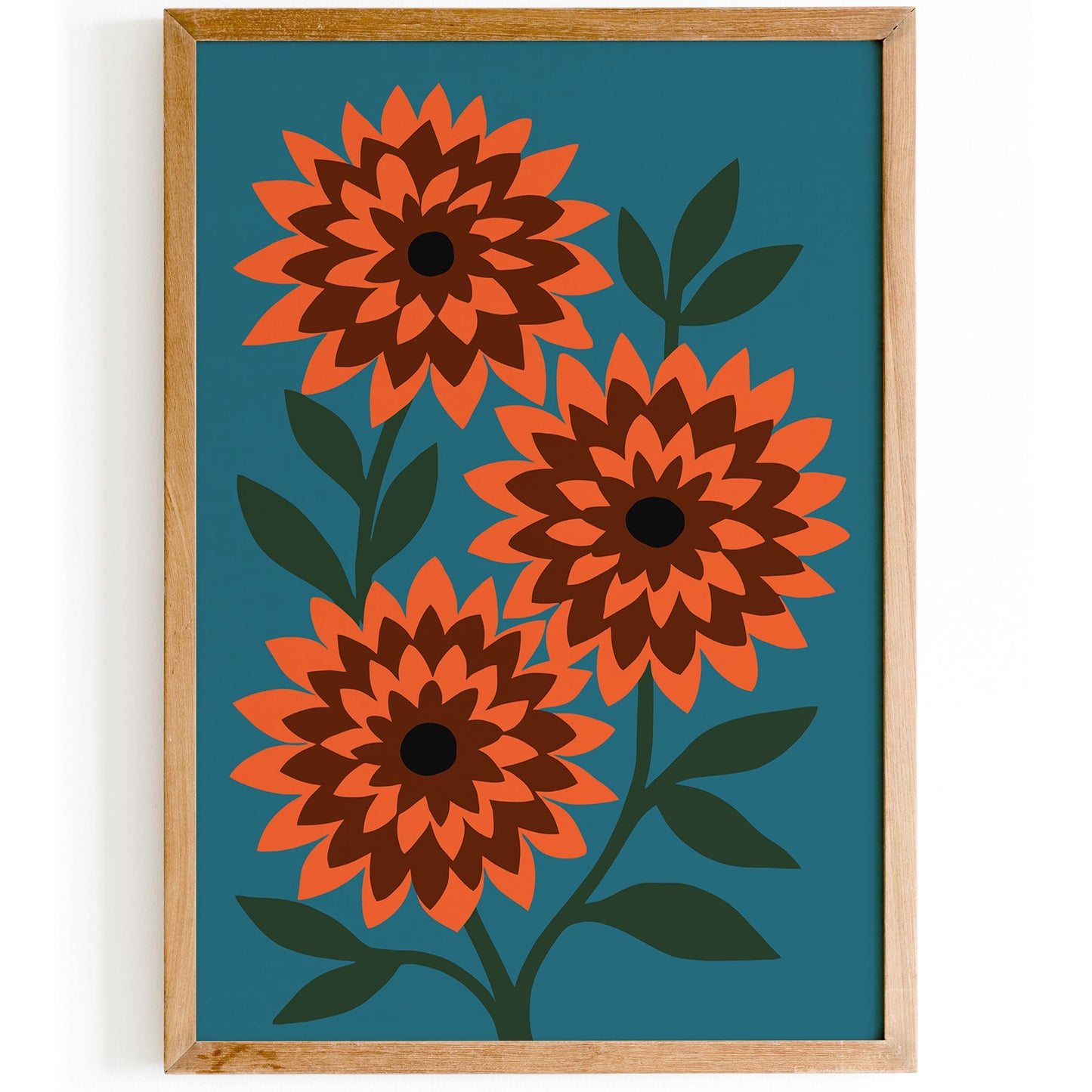 Retro Dahlia Flowers Poster, Colorful Nature Wall Art Print