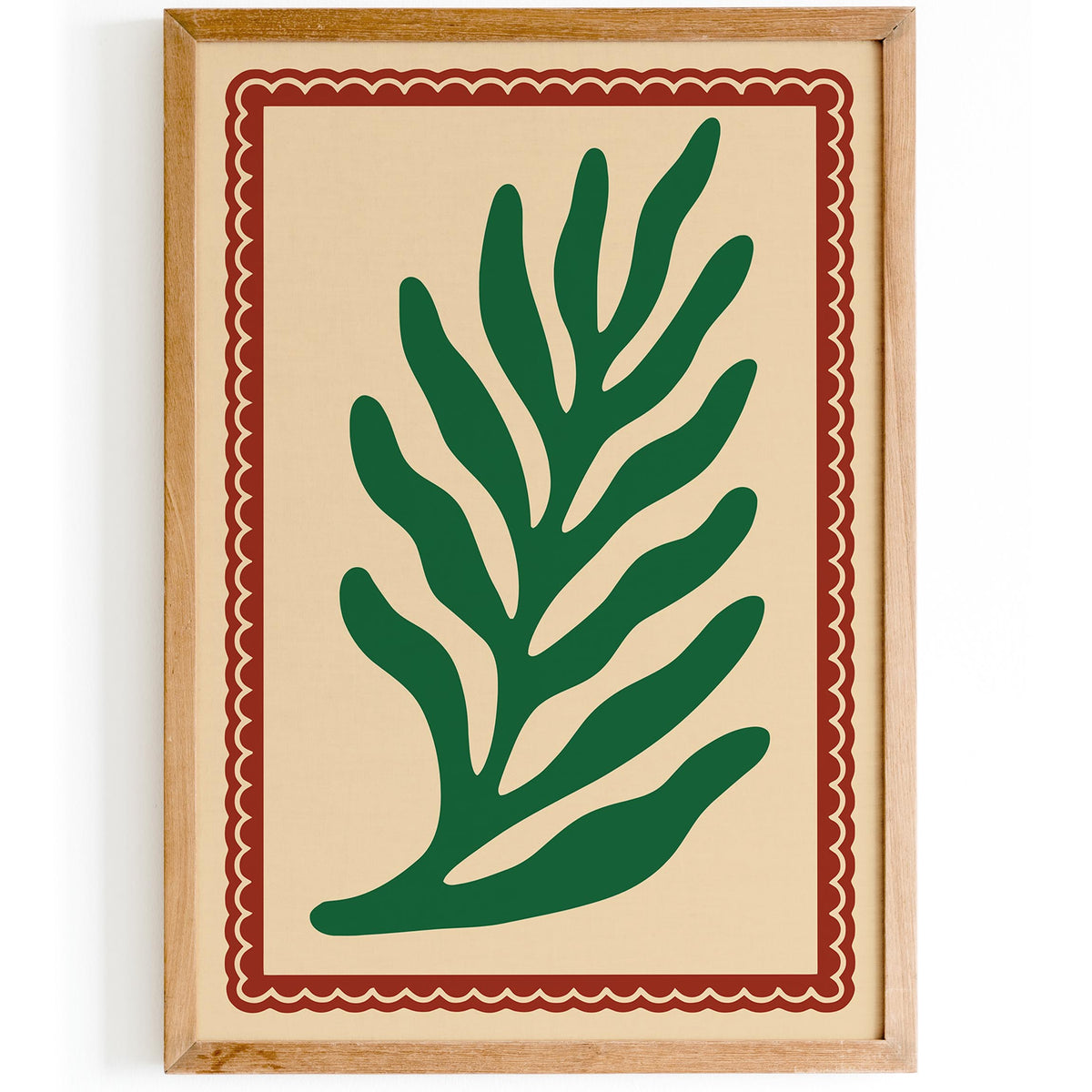 Retro Green Leaf Matisse Style Art Poster