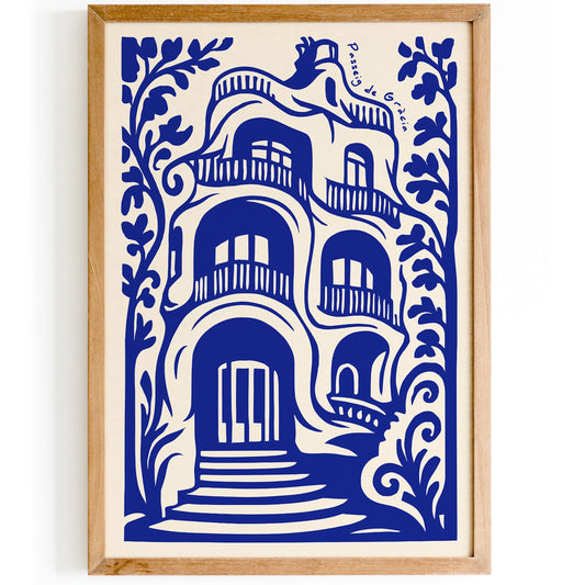 Passeig de Gràcia Barcelona Blue Travel Poster