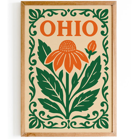 Ohio Travel Poster with Big Orange Flower