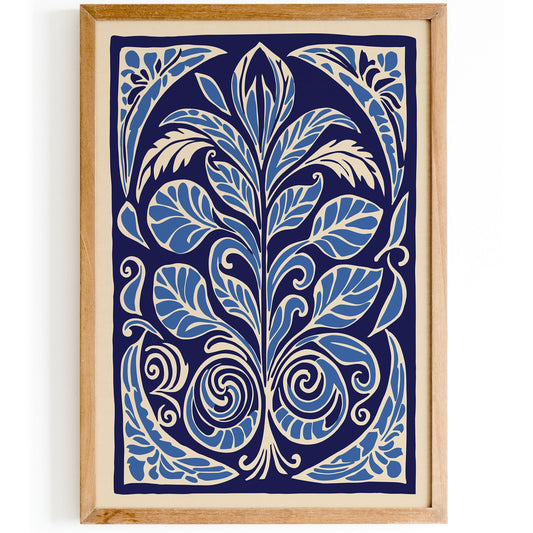 Blue Rococo Floral Poster - Navy Vintage Decor