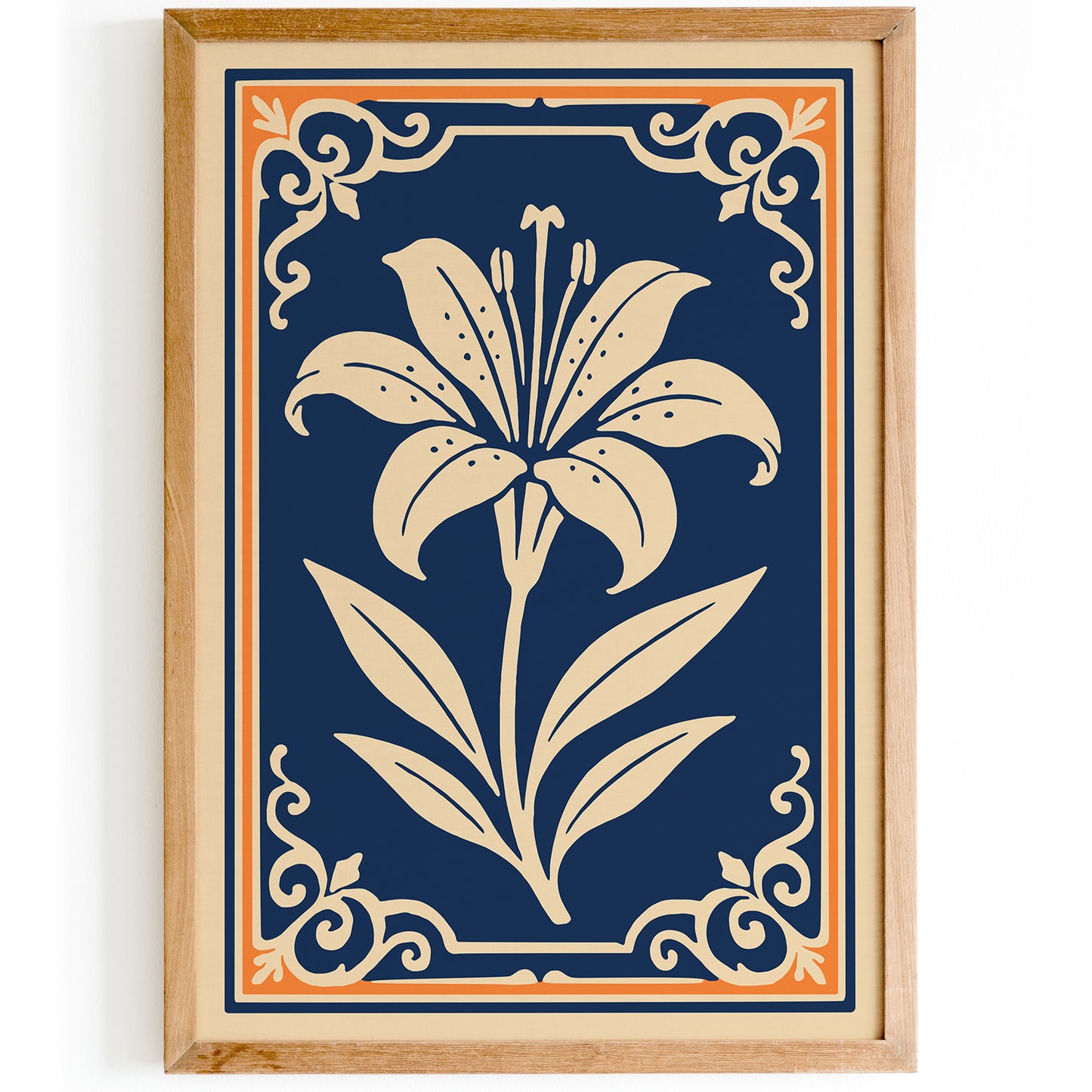 Orange Lily on Navy Blue Poster