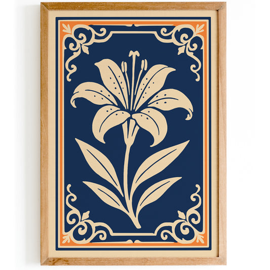 Orange Lily on Navy Blue Poster