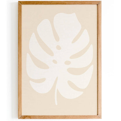 White Monstera Leaf Art Print – Minimal Botanical Wall Decor