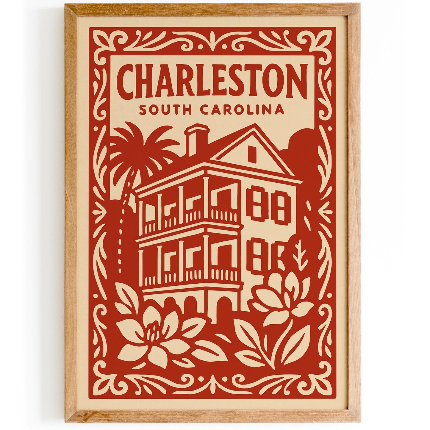 Charleston South Carolina Poster - Red Cityscape Travel Art