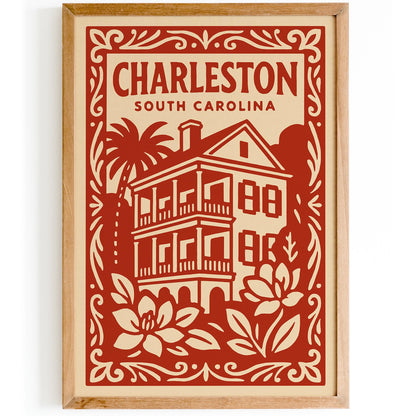 Charleston South Carolina Poster - Red Cityscape Travel Art