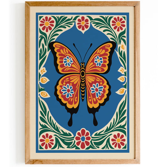 Retro Folk Butterfly Wall Art Print