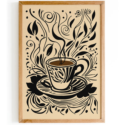Black Ink Coffee Art - Espresso Kitchen Decor