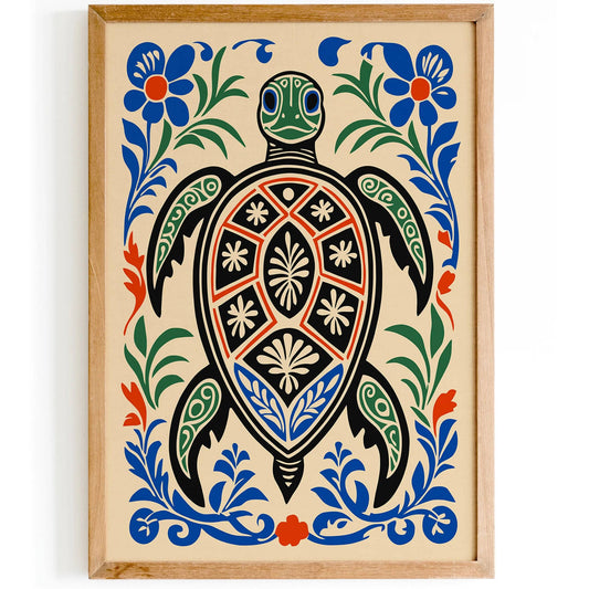 Folk Turtle Animal Poster