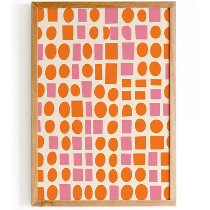 Retro Geometric Poster, Pink Orange Minimalist Design - HypeSheriff