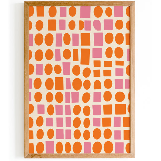 Retro Geometric Poster, Pink Orange Minimalist Design