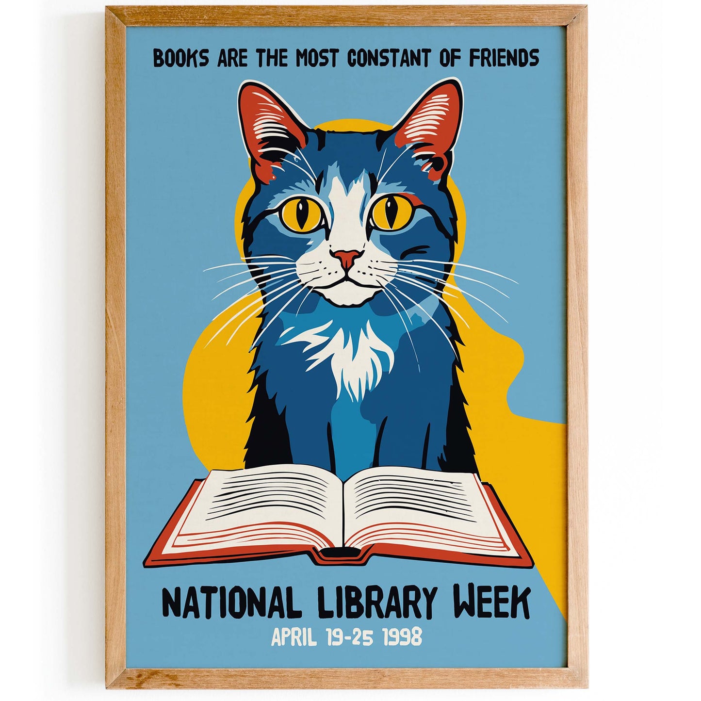 Reading Cat Library Poster 1998 Print