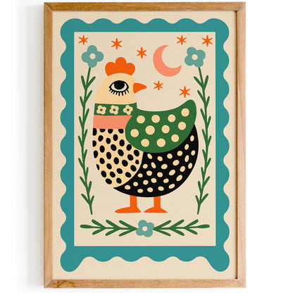 Retro Folk Chicken Poster