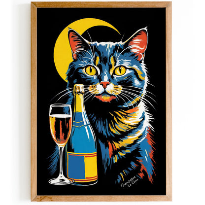 Moonlit Cat Champagne Poster