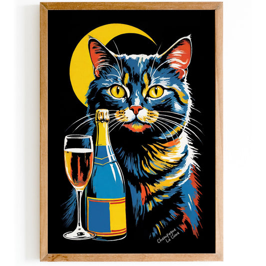 Moonlit Cat Champagne Poster