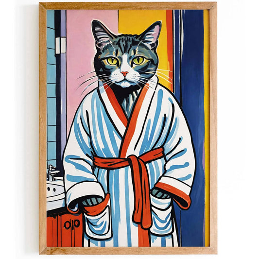 Bathrobe Cat Bathroom Poster Print