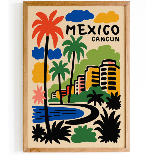 Mexico Cancun Travel Poster - Colorful Mexican Home Decor