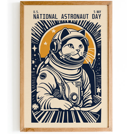 Funny Cat Astronut Wall Art Kids Room Decor