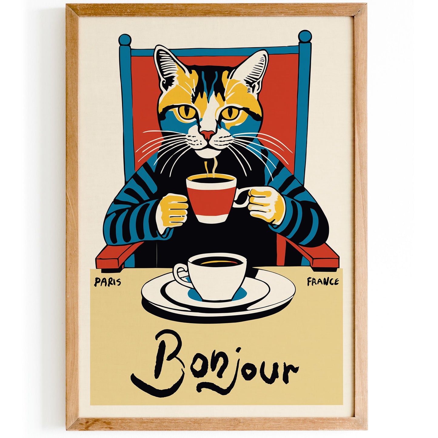 Bonjour Cat Coffee Wall Art Kitchen