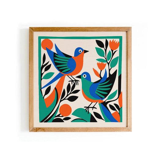 Colorful Birds Art Print, Square Cut-Out Style Wall Art